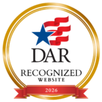 DAR Recognized Website 2026 badge indicating that the National Society Daughters of the American Revolution has reviewed and recognized the Carbon Valley Chapter website for meeting national website standards.