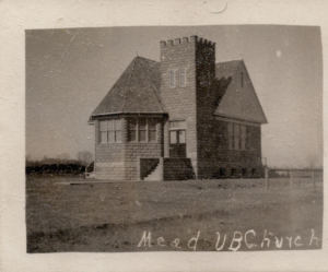 Historic 1907 photograph of the Mead United Brethren Church in Mead, Colorado.