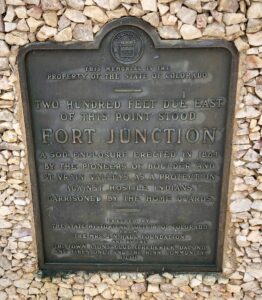 Close up of the bronze plaque placed on the Ft. Junction Memorial Marker in 1939